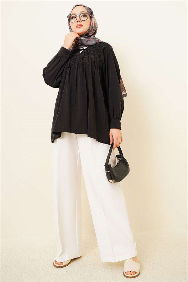 Front-Modal Tunic with Gipel Trim, Black