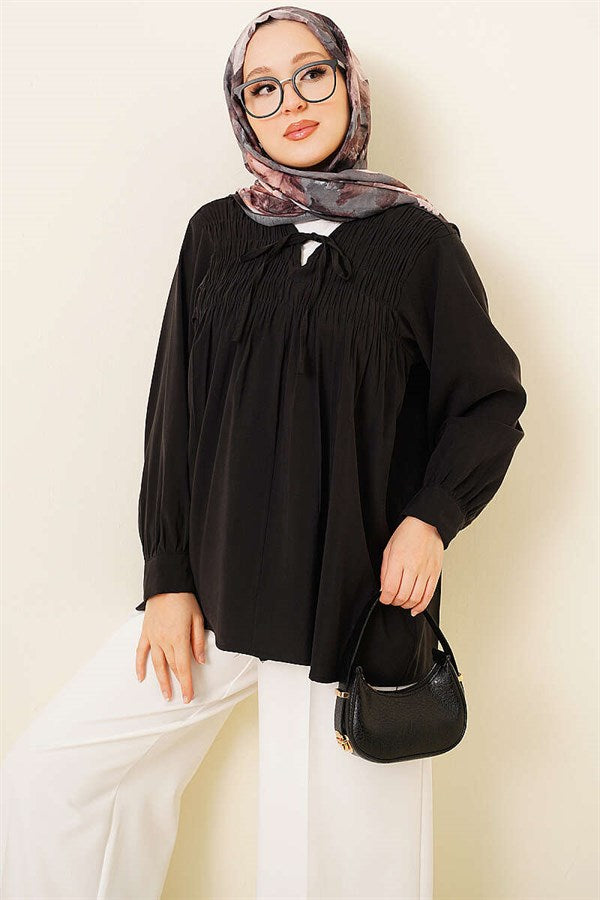 Front-Modal Tunic with Gipel Trim, Black