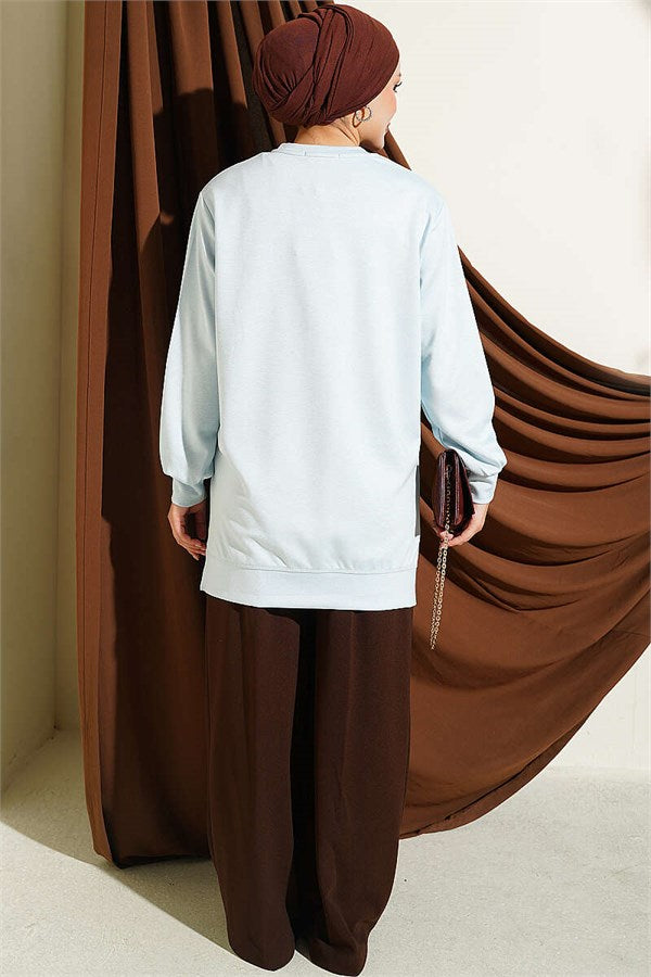 Loysa Tunic with Rose Accessory at the Front, Baby Blue