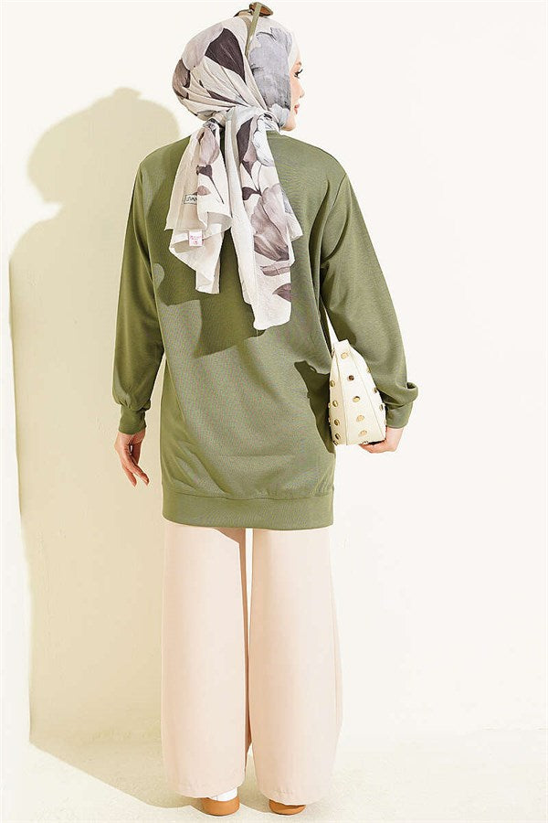 Loisha Tunic with Rose Accessory at the Front, Khaki