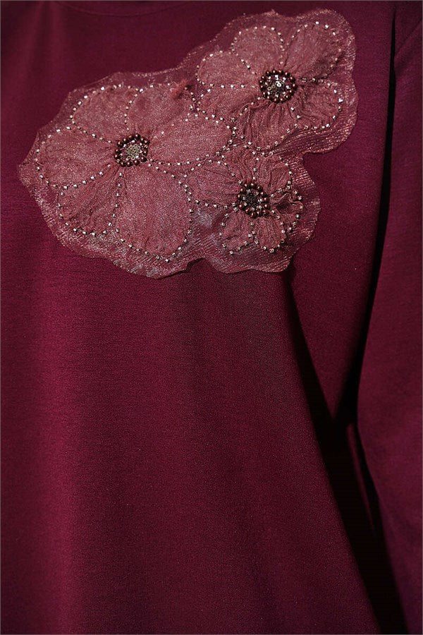 Loisha Tunic with Rose Accessory at the Front, Plum