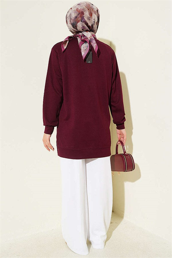 Loisha Tunic with Rose Accessory at the Front, Plum
