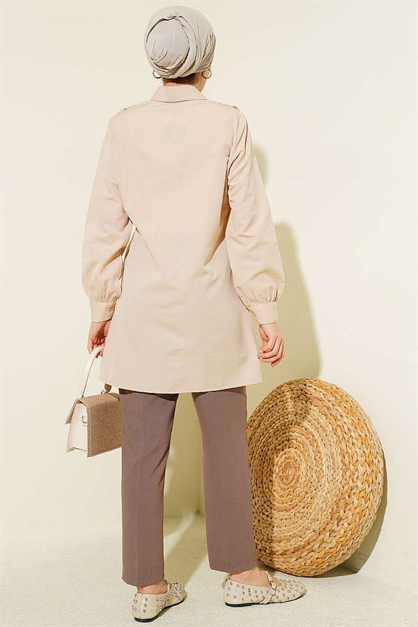 Lace-up Shirt with Guipure Detail at the Front, Beige