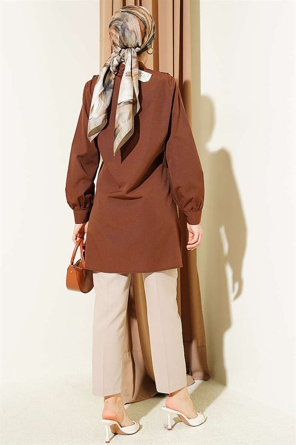 Lace-up Shirt with Guipure Detail at the Front, Brown