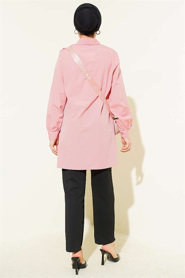 Lace-up Shirt with Guipure Detail at the Front, Powder Pink
