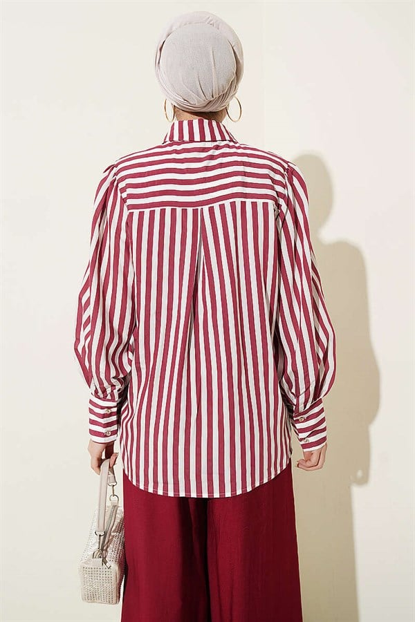 Striped Shirt with Lace Front, Burgundy