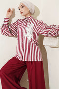 Striped Shirt with Lace Front, Burgundy