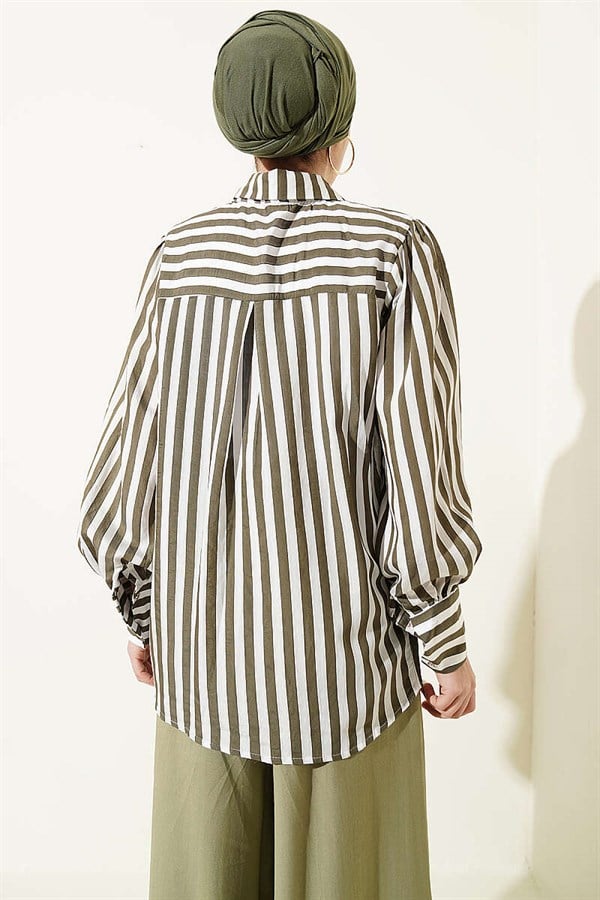 Striped Shirt with Lace Front, Khaki