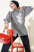 Navy Striped Shirt with Lace Front