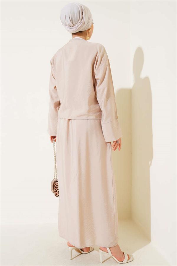 Lace-Up Front Double-Piece Vest Set Beige