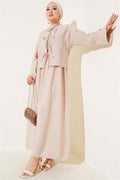 Lace-Up Front Double-Piece Vest Set Beige