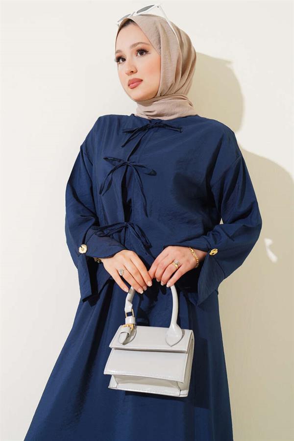 Lace-Up Front Vest 2 Piece Set Navy Blue