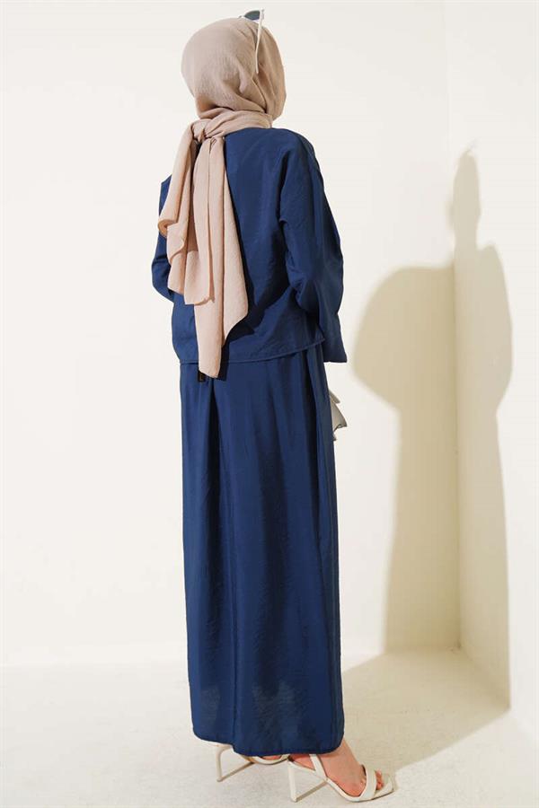Lace-Up Front Vest 2 Piece Set Navy Blue