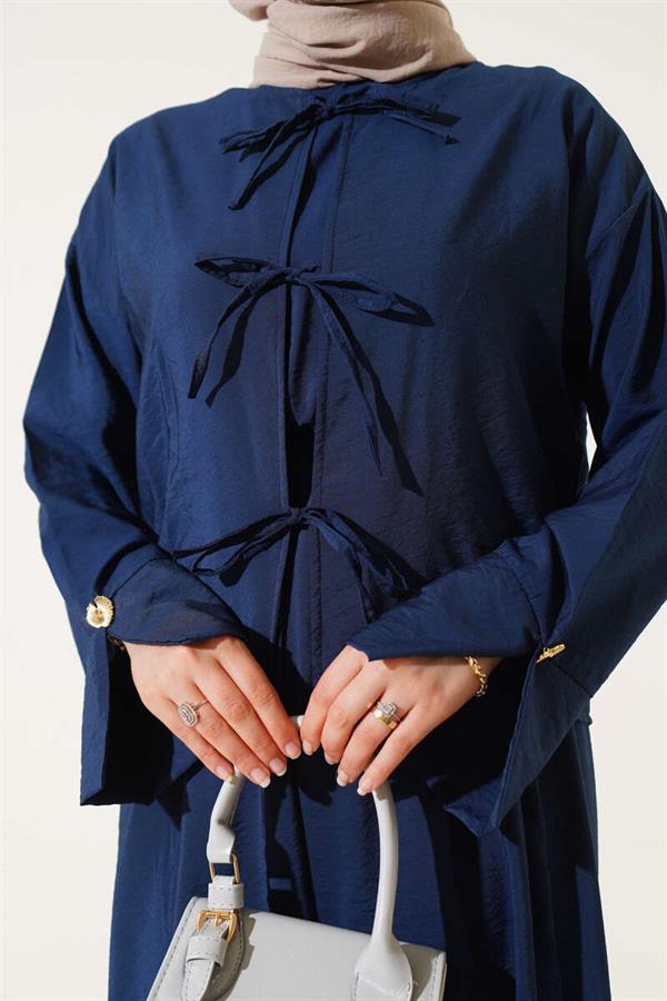 Lace-Up Front Vest 2 Piece Set Navy Blue