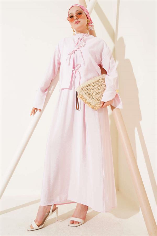 Lace-Up Front Vest 2 Piece Set Pink