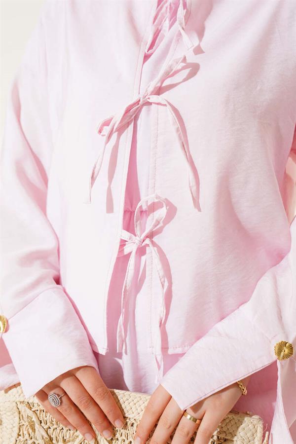 Lace-Up Front Vest 2 Piece Set Pink