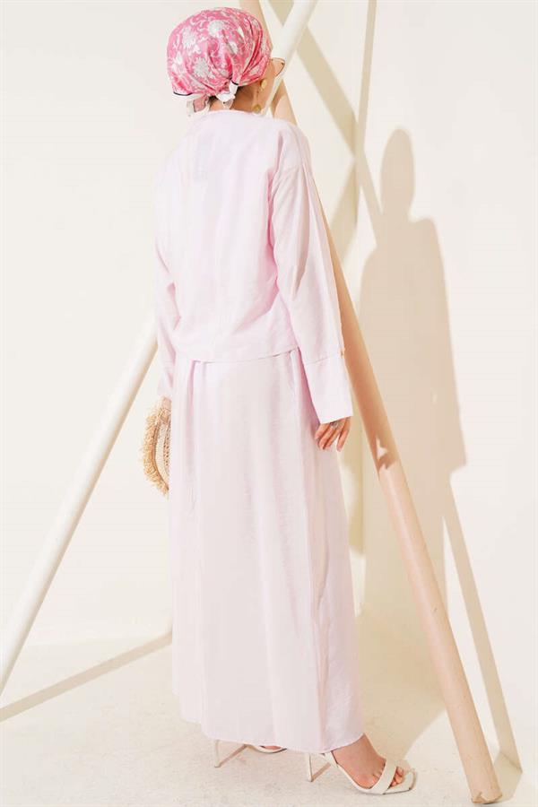 Lace-Up Front Vest 2 Piece Set Pink