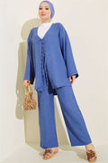 Two-Piece Kimono Set with Lace-Up Front, Indigo