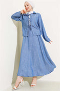 Front Rope Tied Tencel Skirt 2 Piece Set Suit Light Blue