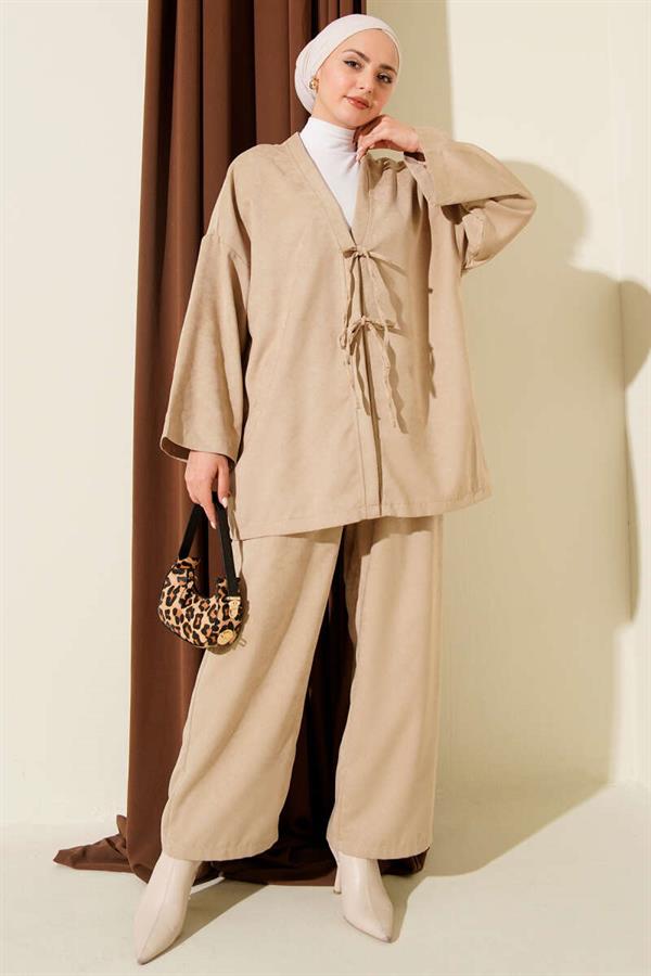 2 Piece Set with Front Tie Detail, Beige
