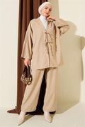 2 Piece Set with Front Tie Detail, Beige