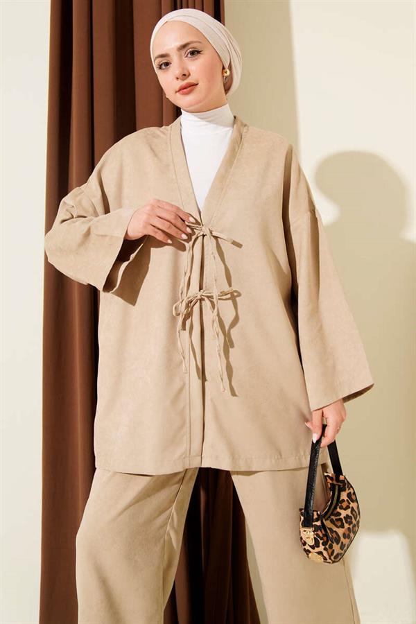 2 Piece Set with Front Tie Detail, Beige