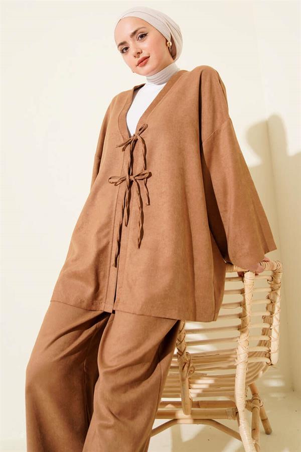 Front Drawstring Detail 2 Piece Set Camel