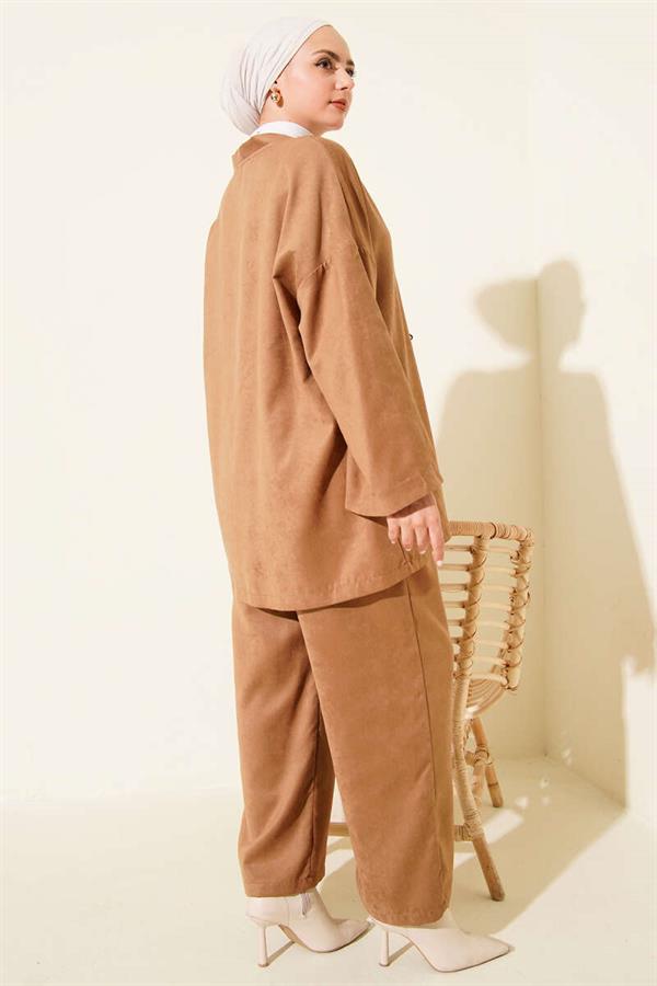 Front Drawstring Detail 2 Piece Set Camel