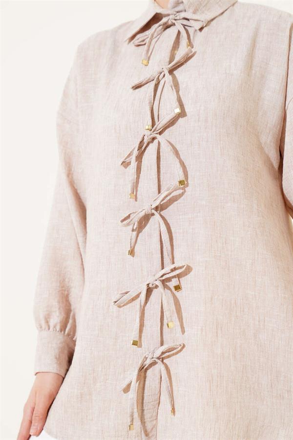 Front Rope Tie Shirt Beige