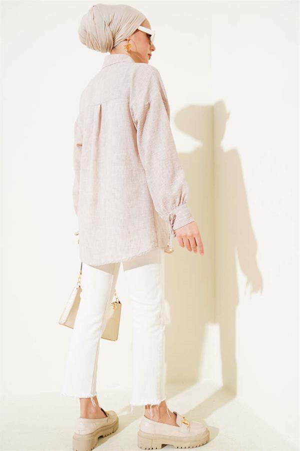 Front Rope Tie Shirt Beige