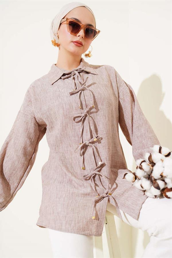 Front Rope Tie Shirt Mink