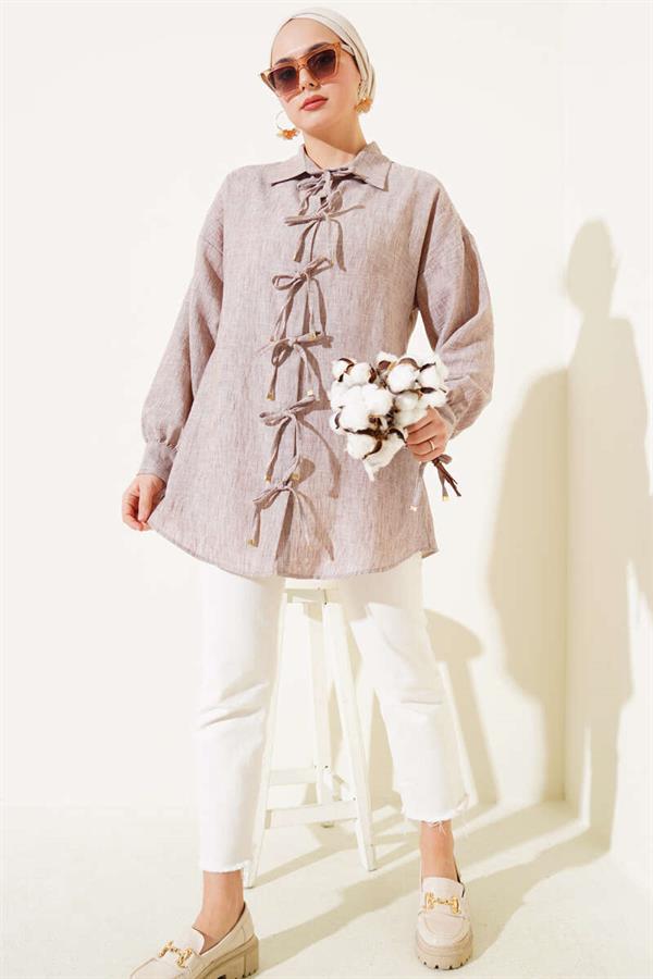 Front Rope Tie Shirt Mink