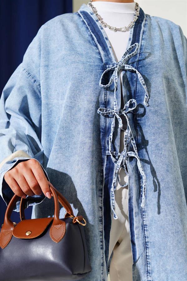 Denim Kimono with Rope Front and Medium Blue