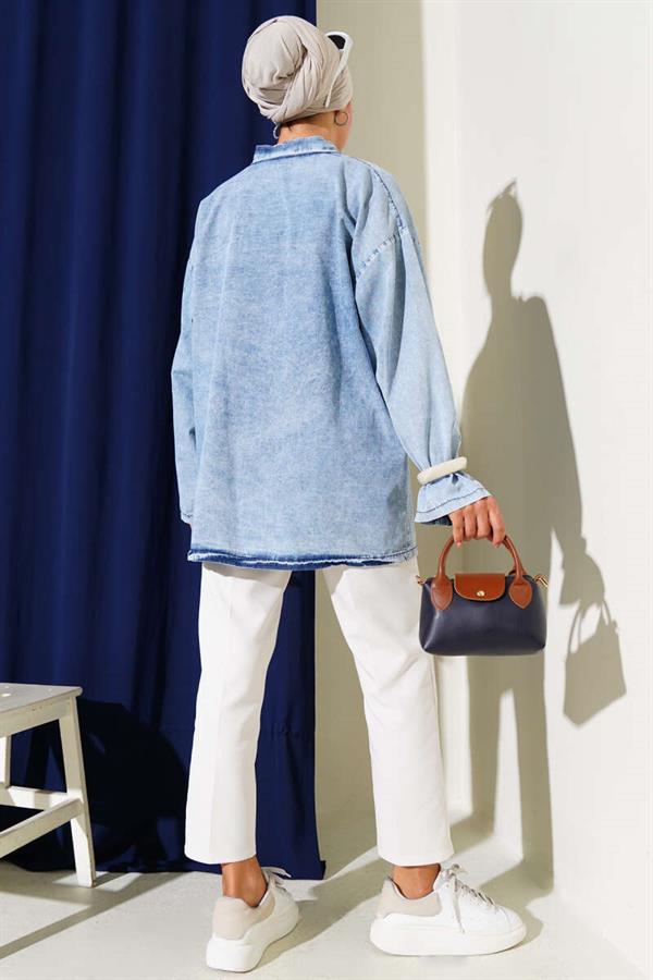 Denim Kimono with Rope Front and Medium Blue