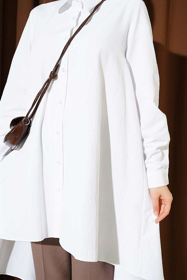 Short Front, Long Back Shirt, White