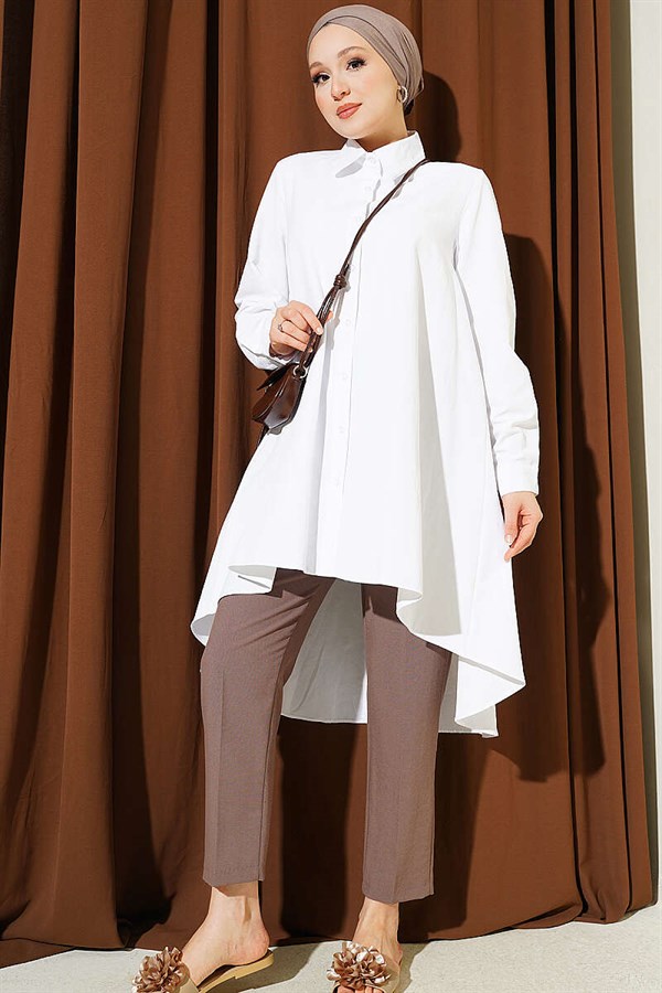 Short Front, Long Back Shirt, White