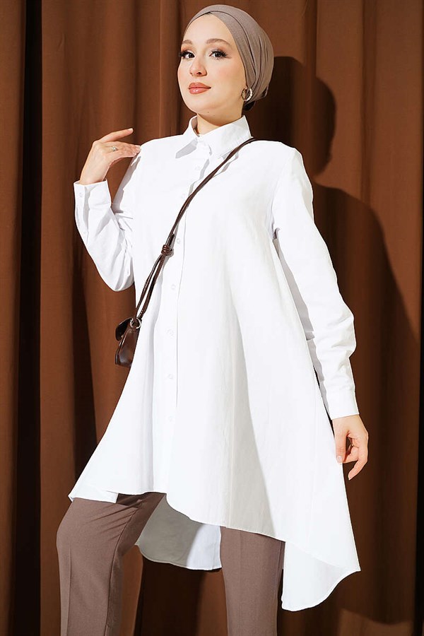 Short Front, Long Back Shirt, White