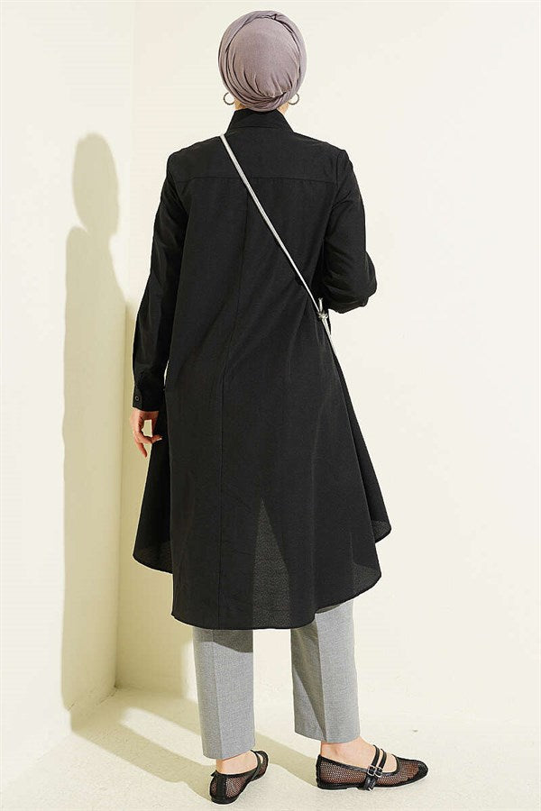 Short Front, Long Back Shirt, Black
