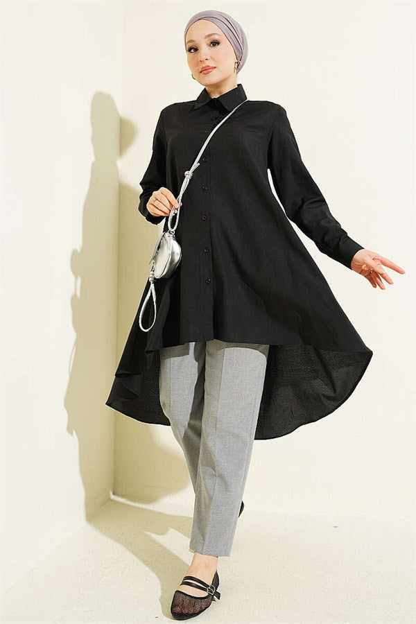 Short Front, Long Back Shirt, Black