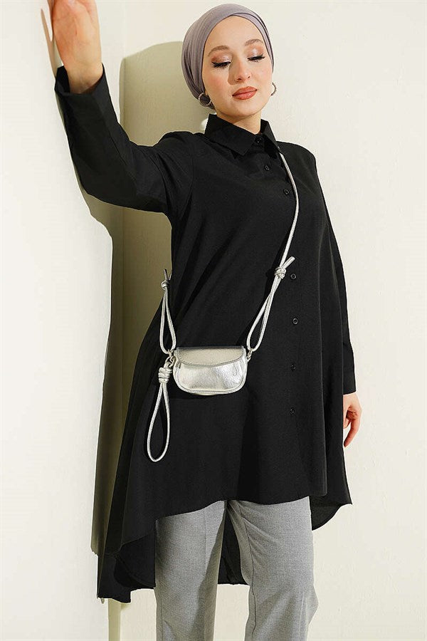 Short Front, Long Back Shirt, Black