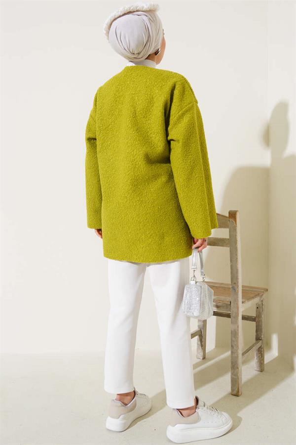 Ribbon Front Boucle Jacket Oil Green
