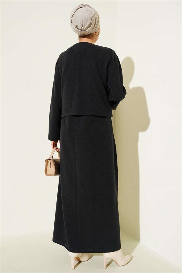 Mini Buttoned Front Dress 2 Piece Set Anthracite