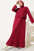 Front Mini Buttoned Dress 2 Piece Set Burgundy