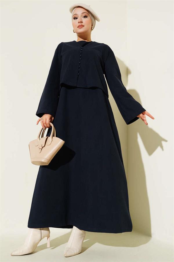 Mini Buttoned Front Dress 2 Piece Set Navy Blue
