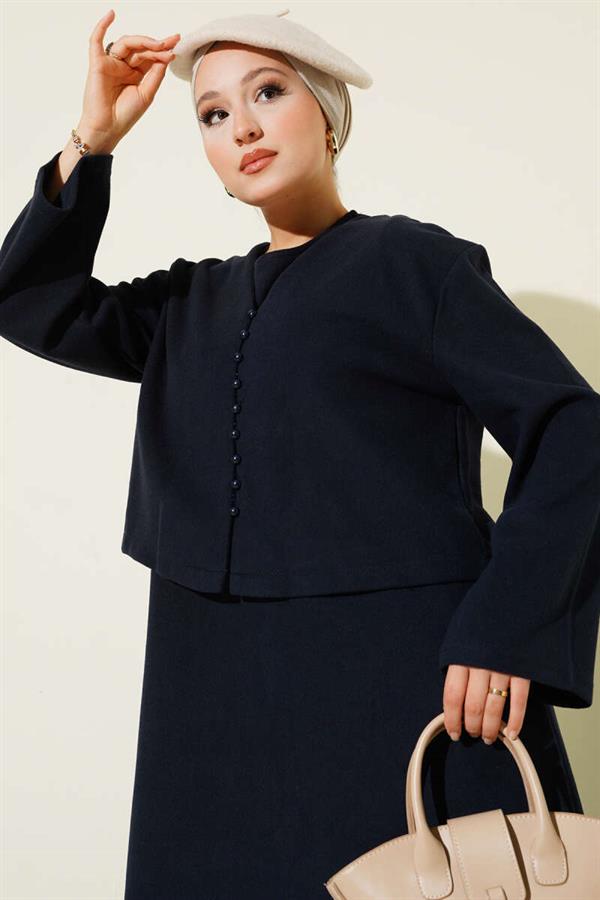 Mini Buttoned Front Dress 2 Piece Set Navy Blue