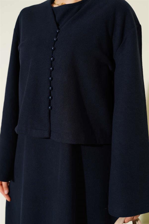 Mini Buttoned Front Dress 2 Piece Set Navy Blue