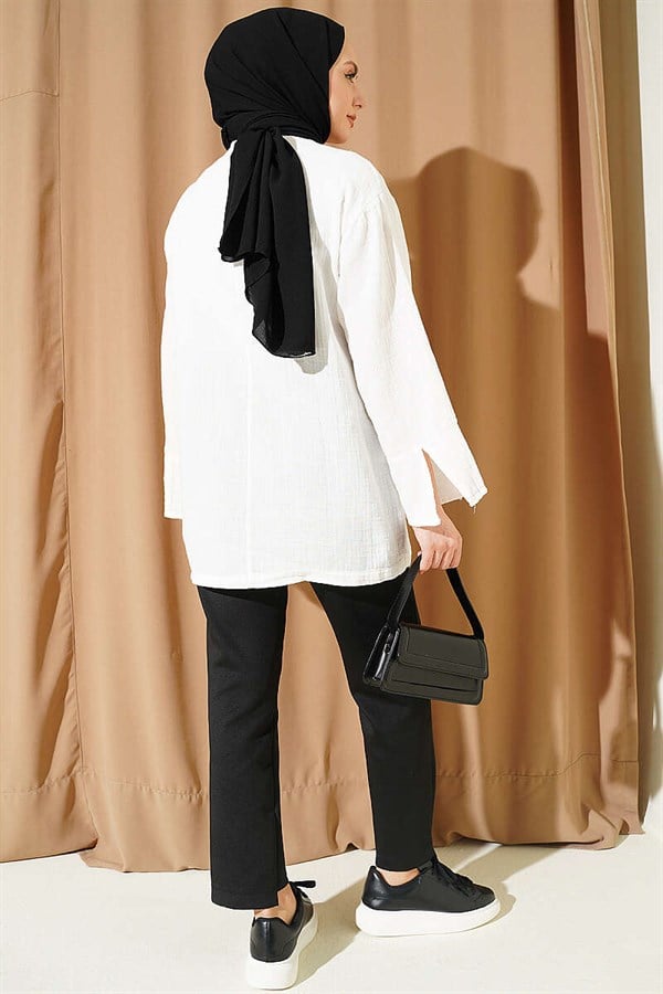 Embroidered Front Lace-Up Muslin Kimono, Ecru