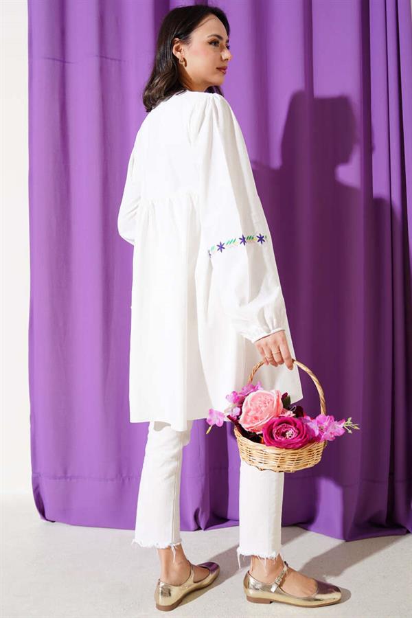 Embroidered Tassel Rope Front Tunic Lilac