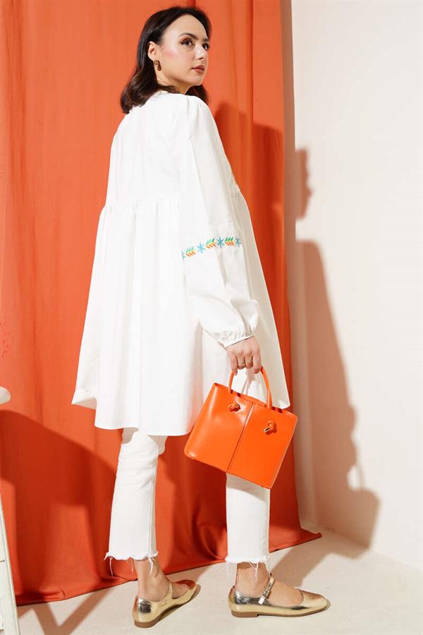 Front Embroidered Tassel Rope Tunic Orange