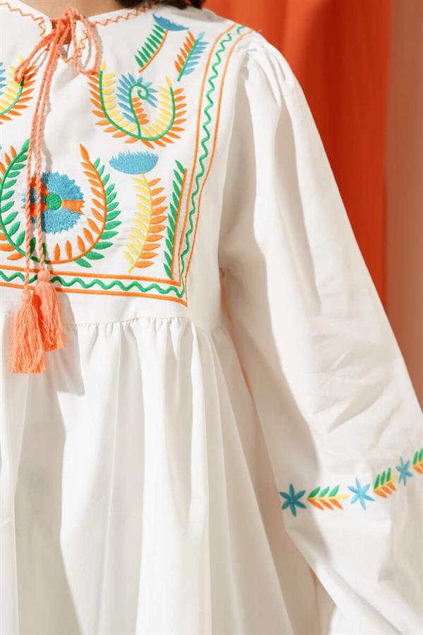 Front Embroidered Tassel Rope Tunic Orange